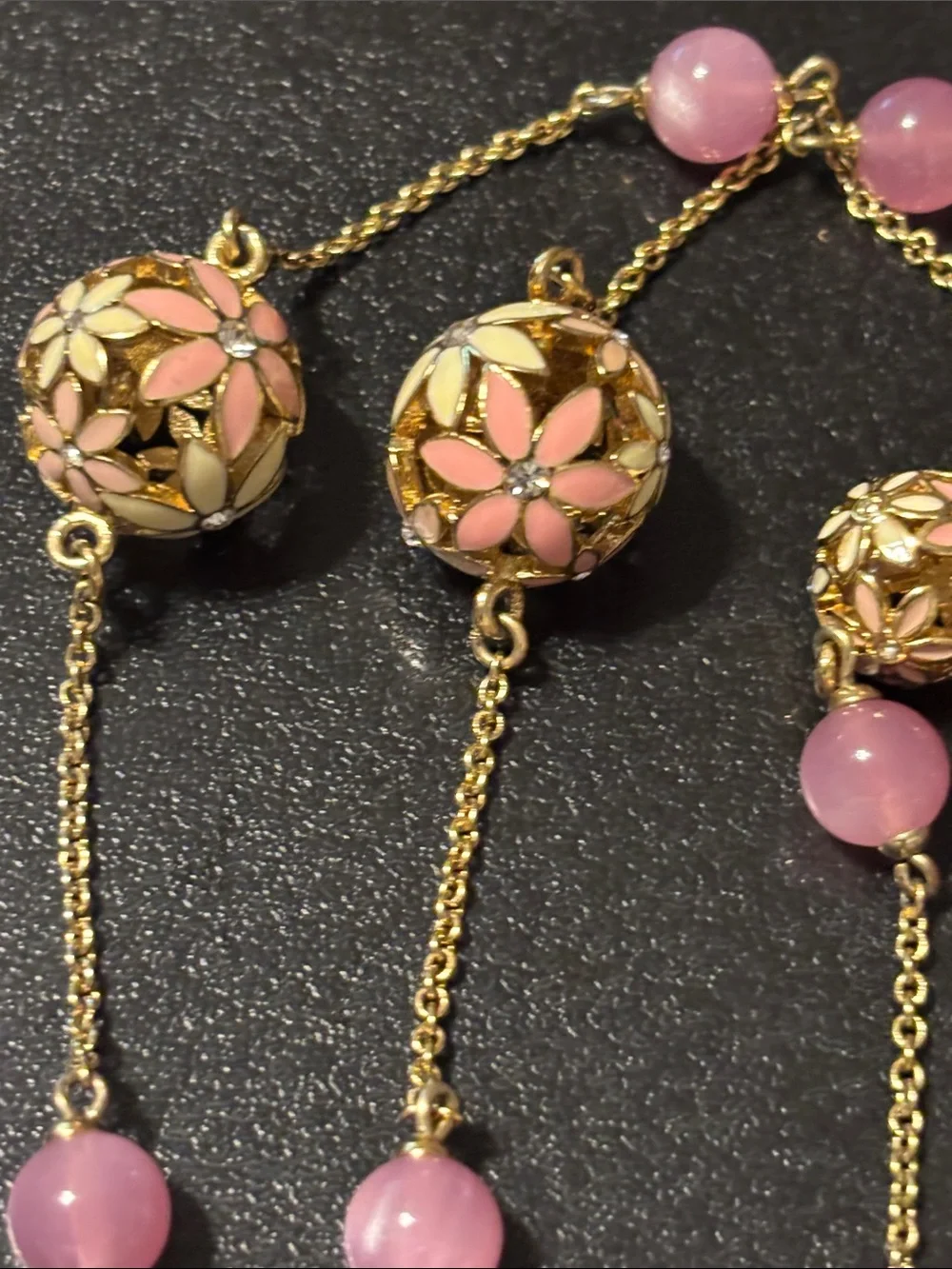 kate spade At‎ First Blush Gold Floral Enamel Necklace with Pink Bead Drops
